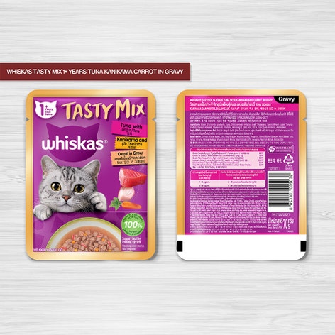 WHISKAS® Tasty Mix Gravy Tuna Kanikama Carrots Cat Food image 1