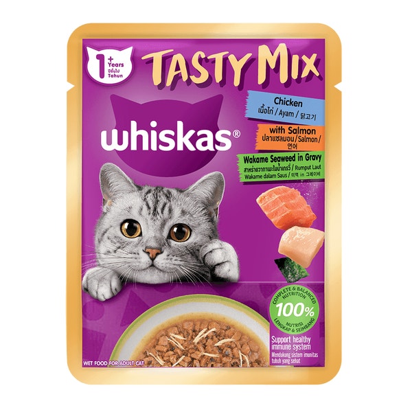 WHISKAS® Tasty Mix Gravy Chicken Salmon Wakame Seaweed image 1