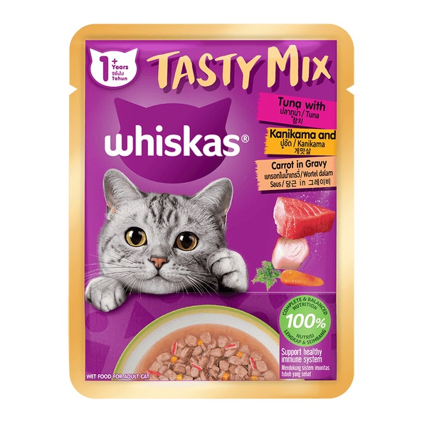 WHISKAS® Tasty Mix Gravy Tuna Kanikama Carrots Cat Food image 1