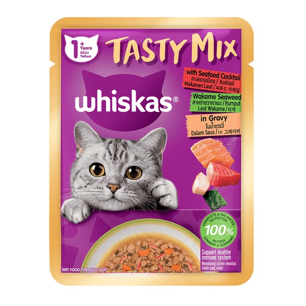 WHISKAS® Tasty Mix Seafood Cocktail in Wakame Seaweed Sauce image 1