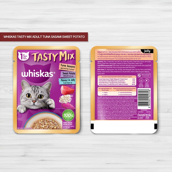 WHISKAS® Tasty Mix 1+ Tahun Rasa Tuna Sasami Ubi Keledek Dalam Jeli image 3